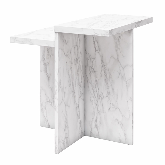 Benton Wooden Side Table In White Faux Marble Effect