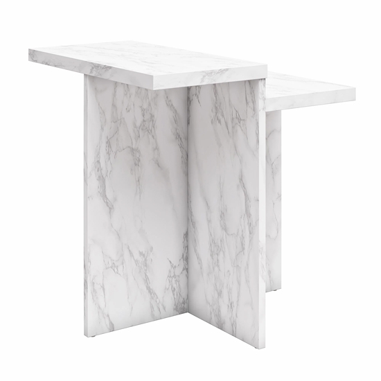 Benton Wooden Side Table In White Faux Marble Effect