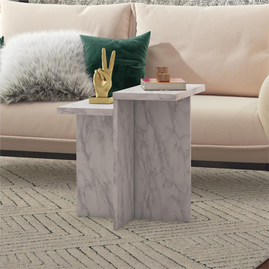 Read more about Benton wooden side table in white faux marble effect