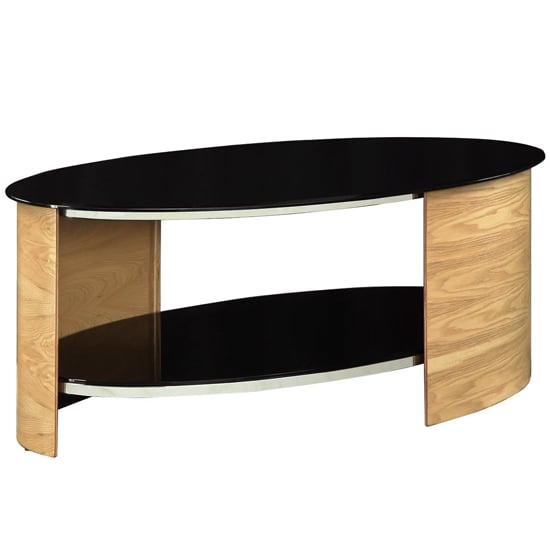 BentWood Coffee Table Oval Shape In Black Glass With Oak_2