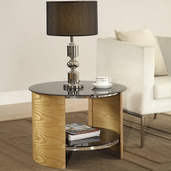 View Bentwood lamp table round in oak with black gloss top
