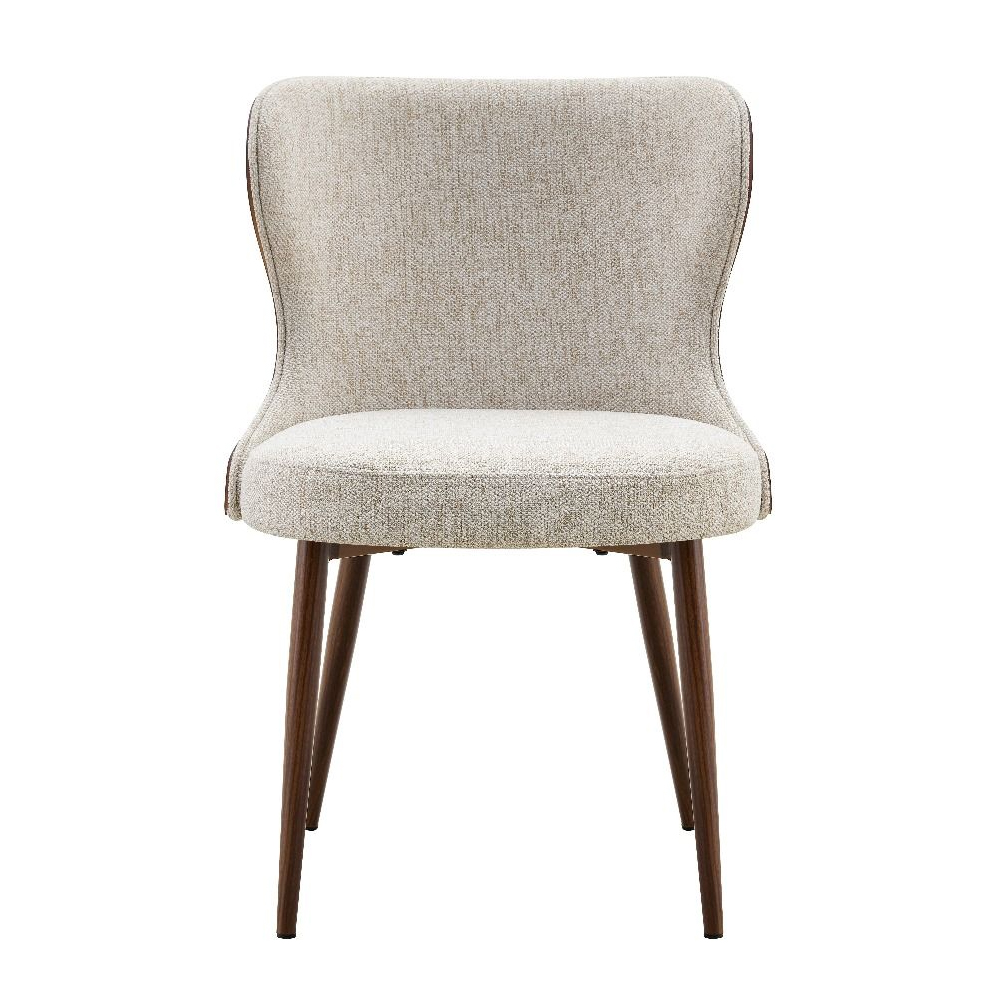 Benvan Walnut and Light Taupe Fabric Dining Chairs in Pair