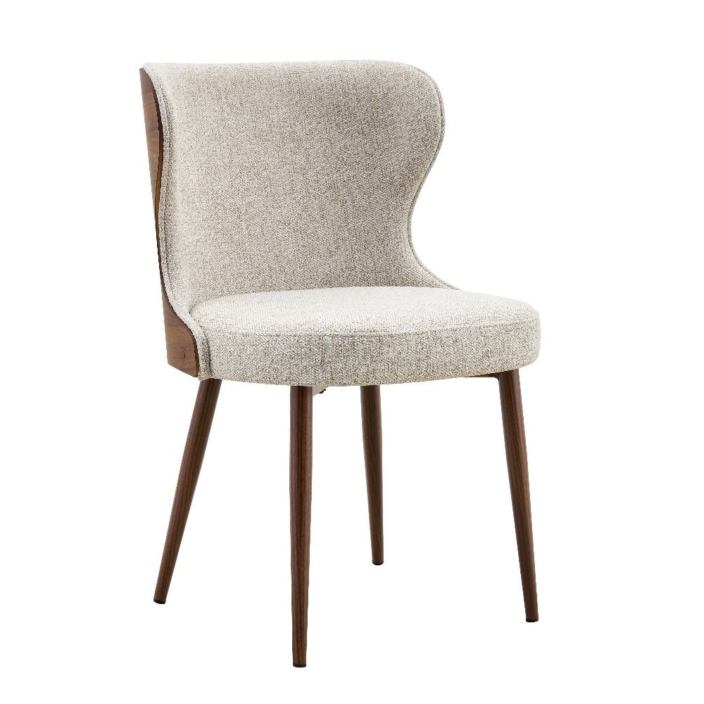 Benvan Walnut and Light Taupe Fabric Dining Chairs in Pair