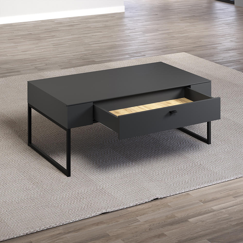 Benvia Wooden Coffee Table with 1 Drawer in Anthracite and Evoke Oak