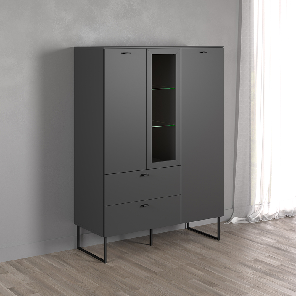 Benvia Wooden Highboard with 2 Doors 2 Drawers in Anthracite and Evoke Oak
