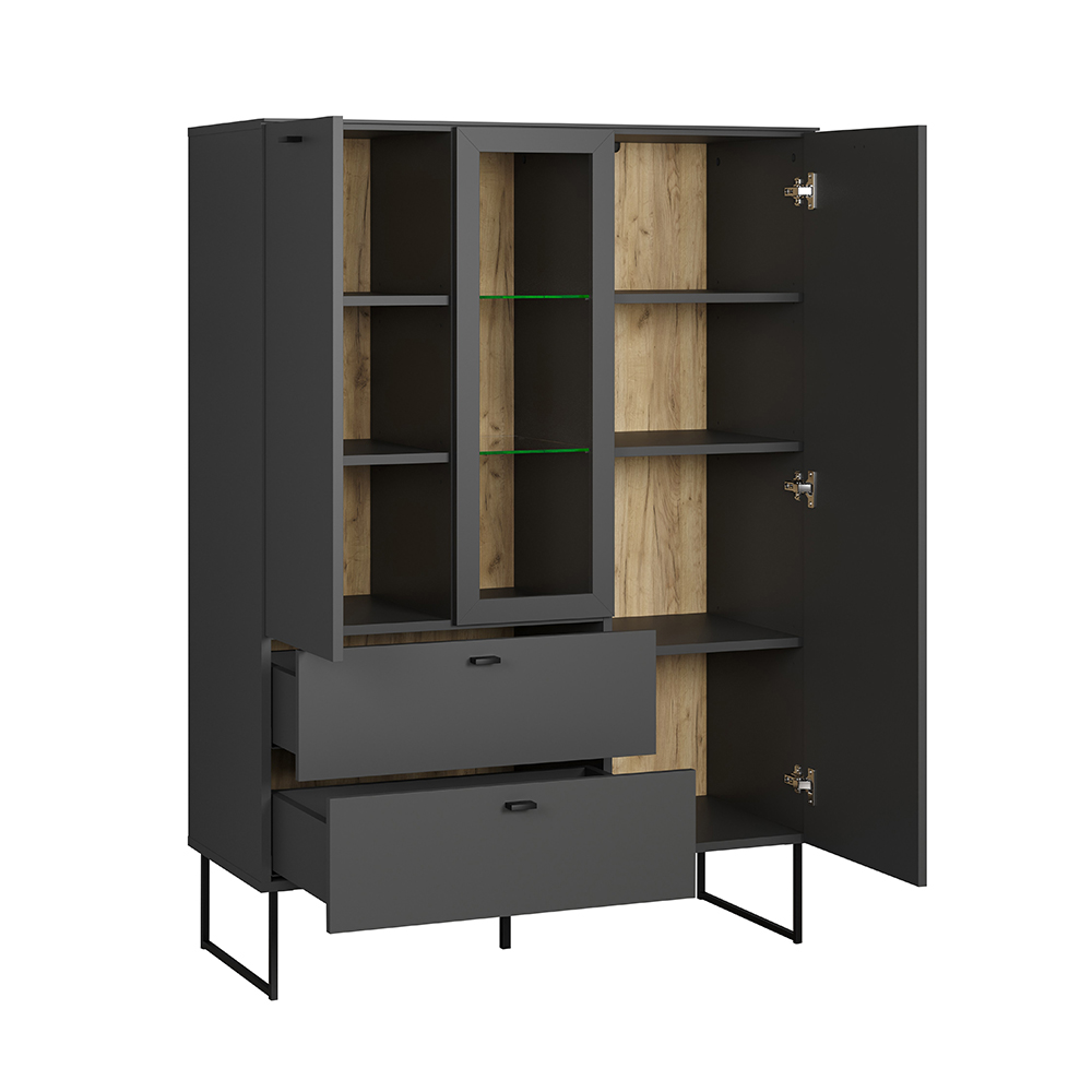 Benvia Wooden Highboard with 2 Doors 2 Drawers in Anthracite and Evoke Oak