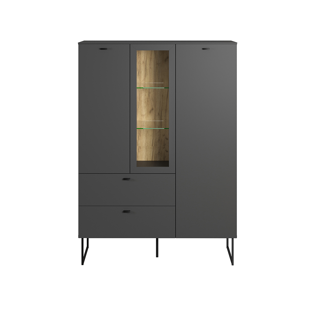 Benvia Wooden Highboard with 2 Doors 2 Drawers in Anthracite and Evoke Oak