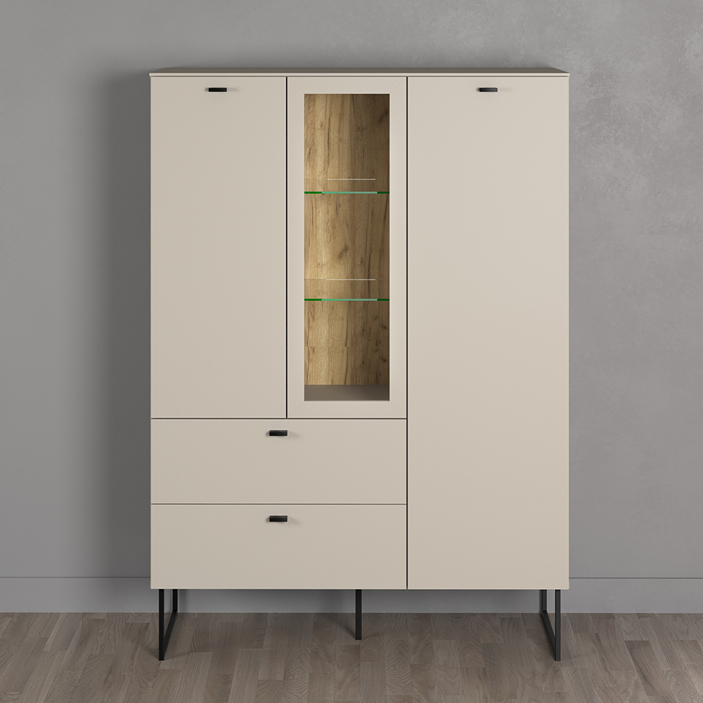 Benvia Wooden Highboard with 2 Doors 2 Drawers in Cashmere and Evoke Oak