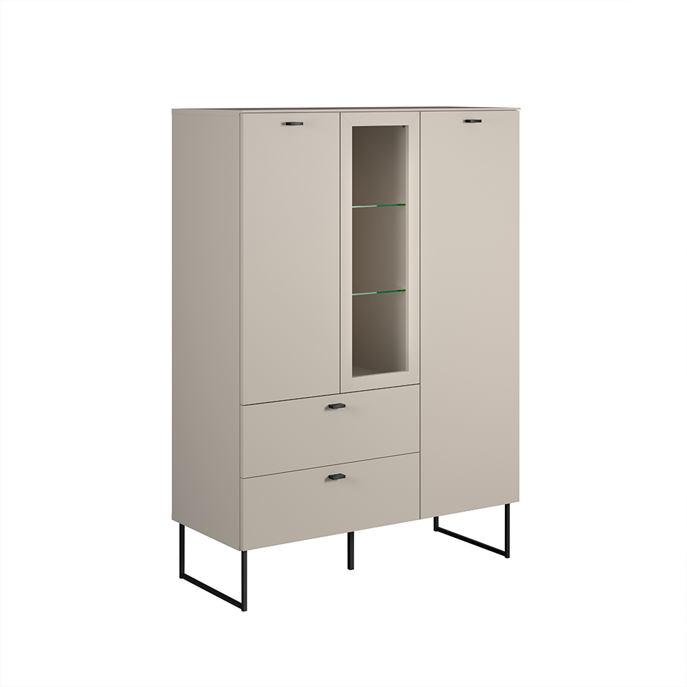 Benvia Wooden Highboard with 2 Doors 2 Drawers in Cashmere and Evoke Oak