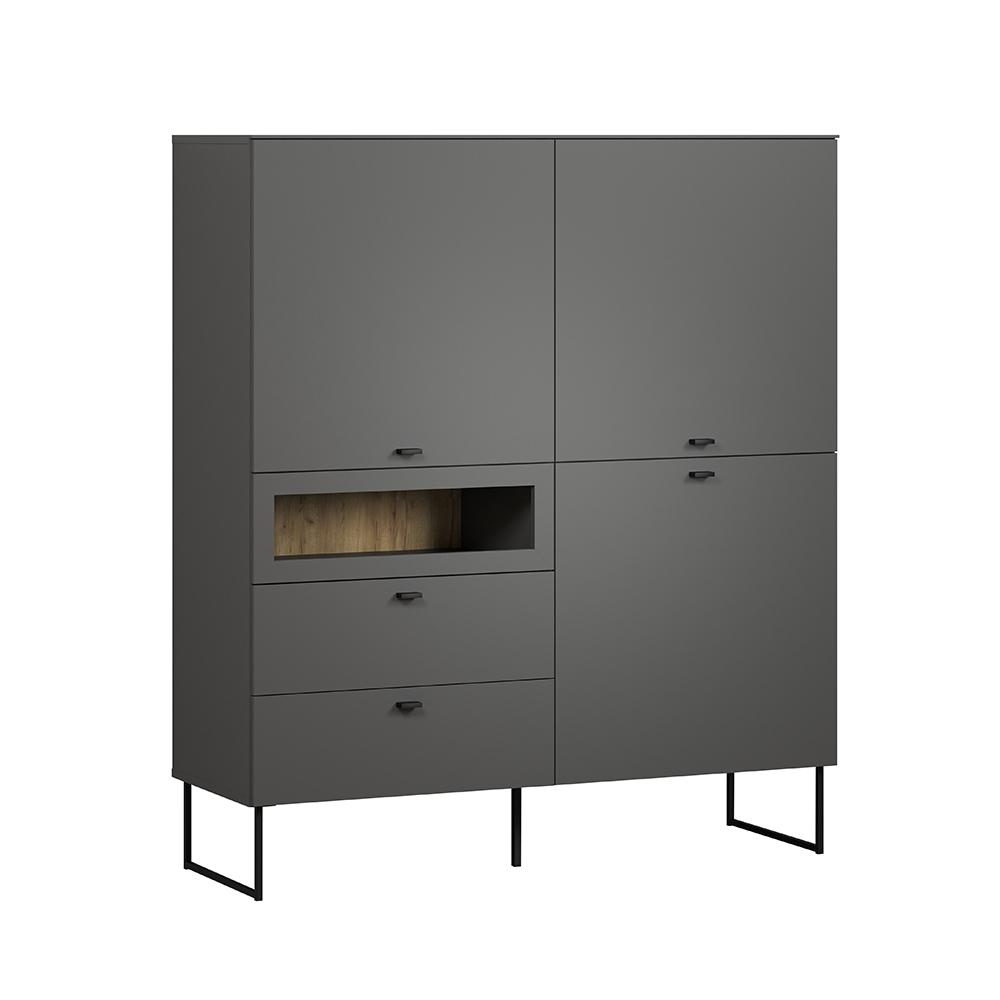 Benvia Wooden Highboard with 3 Doors 2 Drawers in Anthracite and Evoke Oak