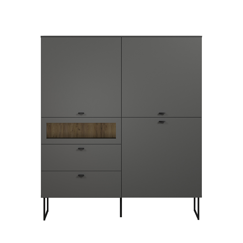 Benvia Wooden Highboard with 3 Doors 2 Drawers in Anthracite and Evoke Oak