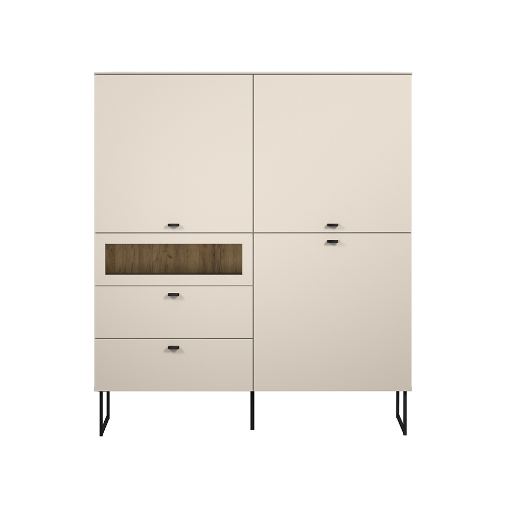 Benvia Wooden Highboard with 3 Doors 2 Drawers in Cashmere and Evoke Oak
