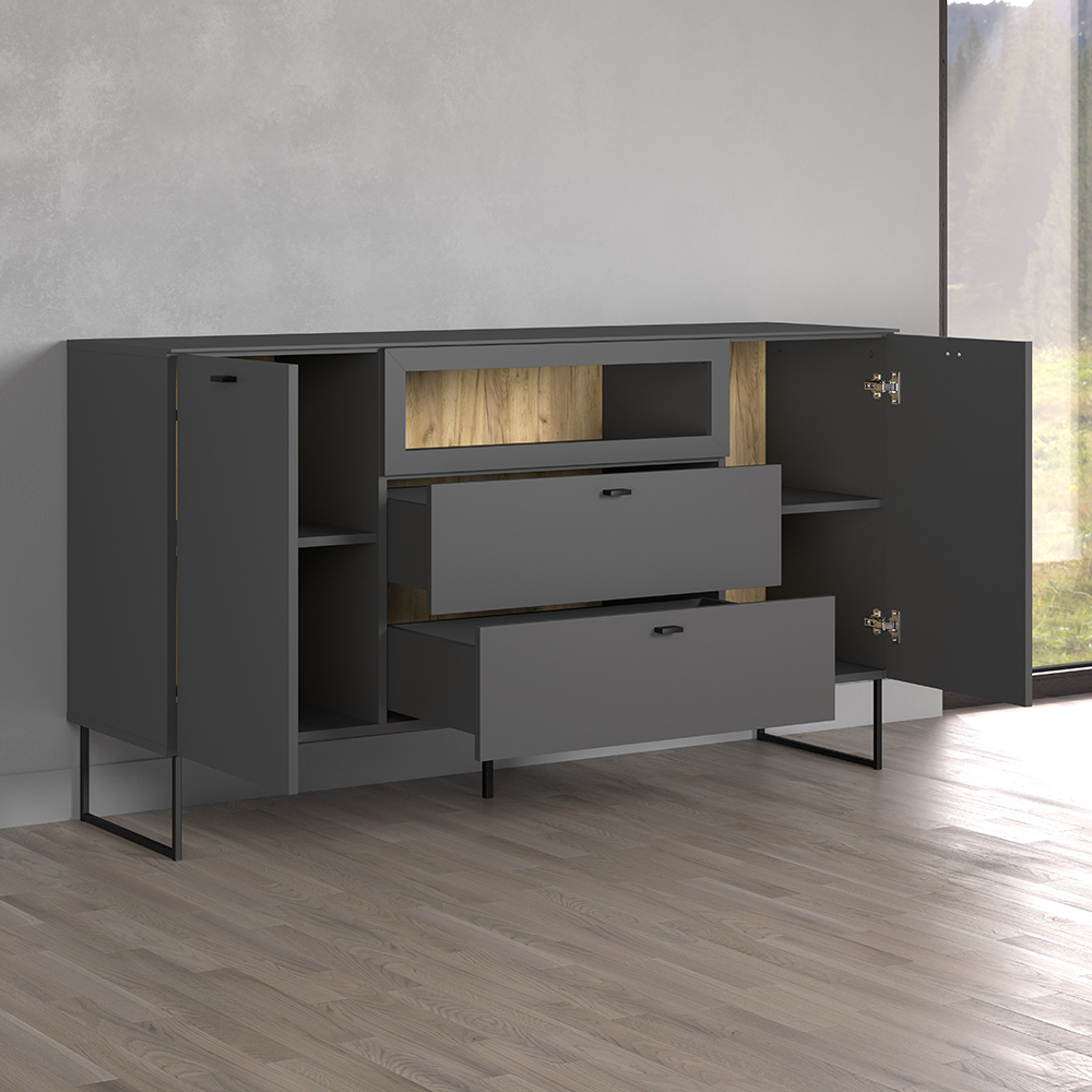 Benvia Wooden Sideboard with 2 Doors 2 Drawers in Anthracite and Evoke Oak