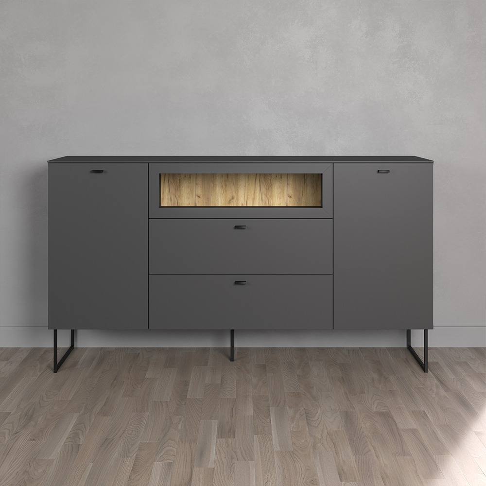 Benvia Wooden Sideboard with 2 Doors 2 Drawers in Anthracite and Evoke Oak