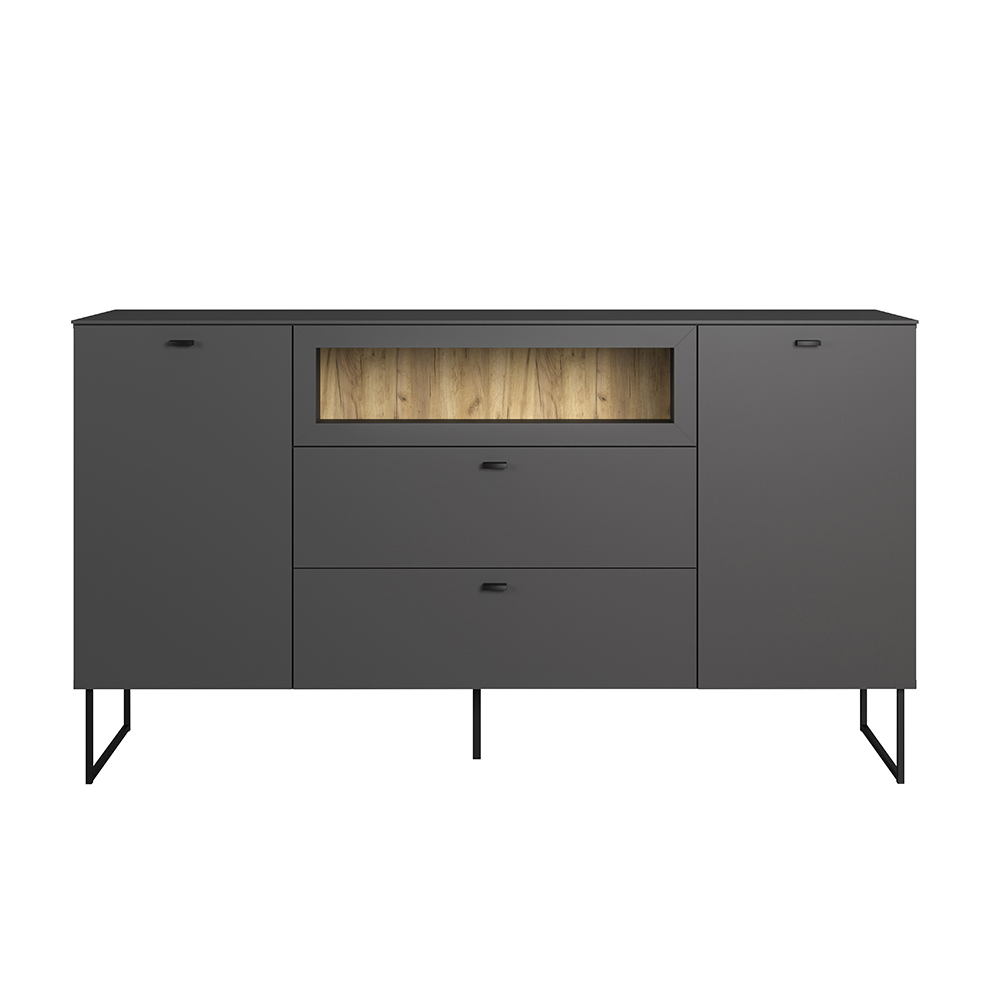 Benvia Wooden Sideboard with 2 Doors 2 Drawers in Anthracite and Evoke Oak