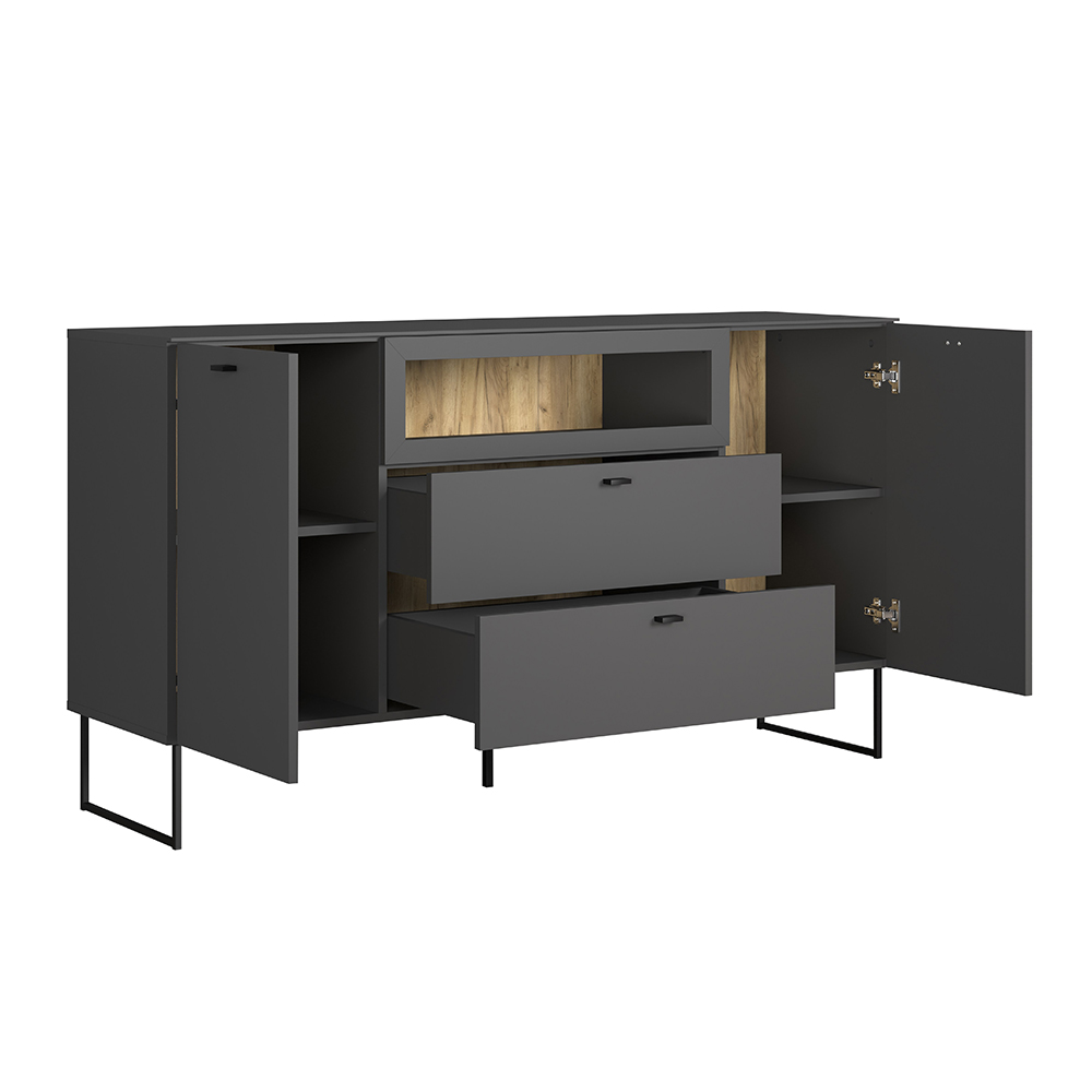 Benvia Wooden Sideboard with 2 Doors 2 Drawers in Anthracite and Evoke Oak
