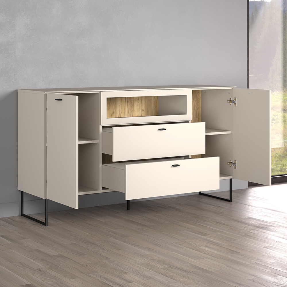 Benvia Wooden Sideboard with 2 Doors 2 Drawers in Cashmere and Evoke Oak