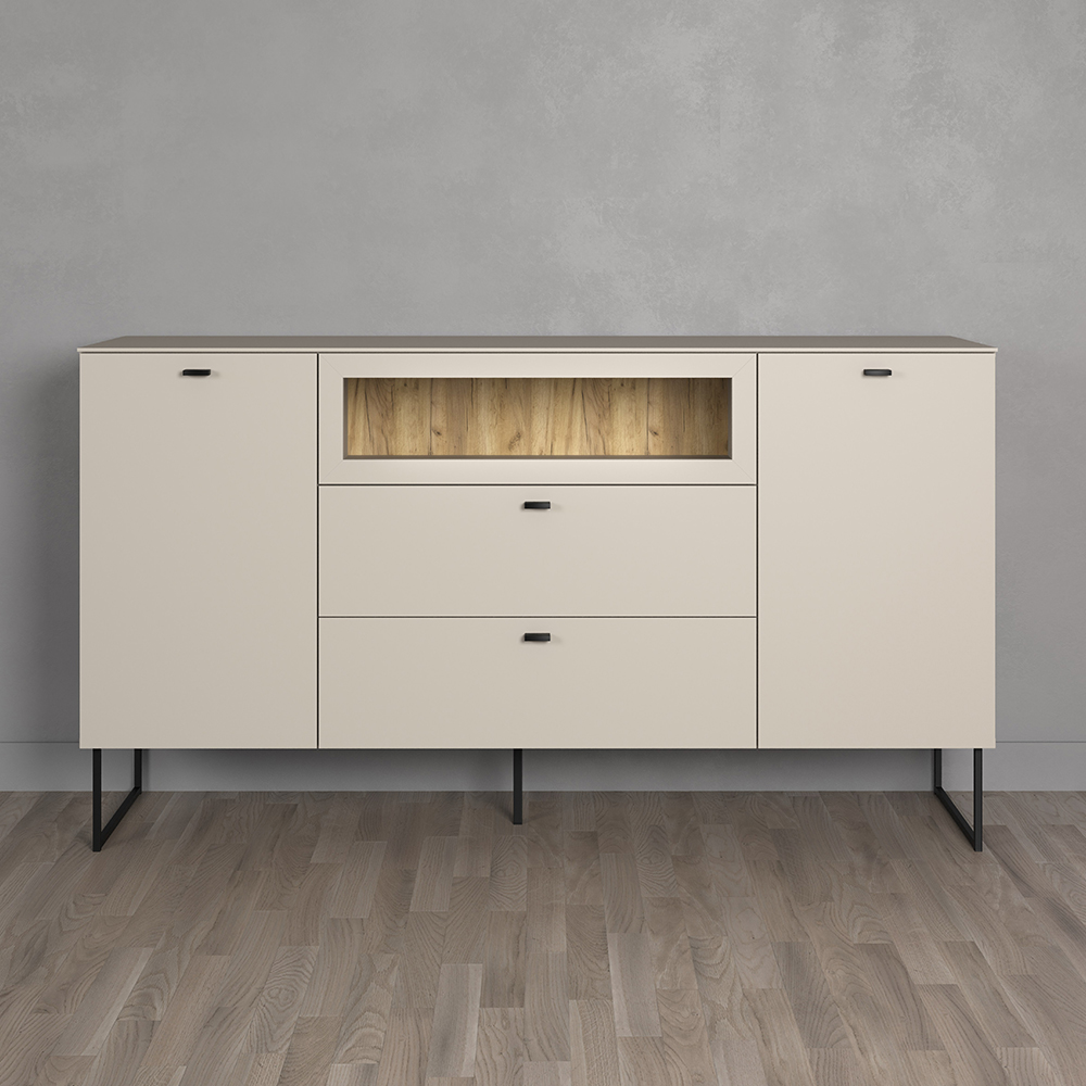 Benvia Wooden Sideboard with 2 Doors 2 Drawers in Cashmere and Evoke Oak