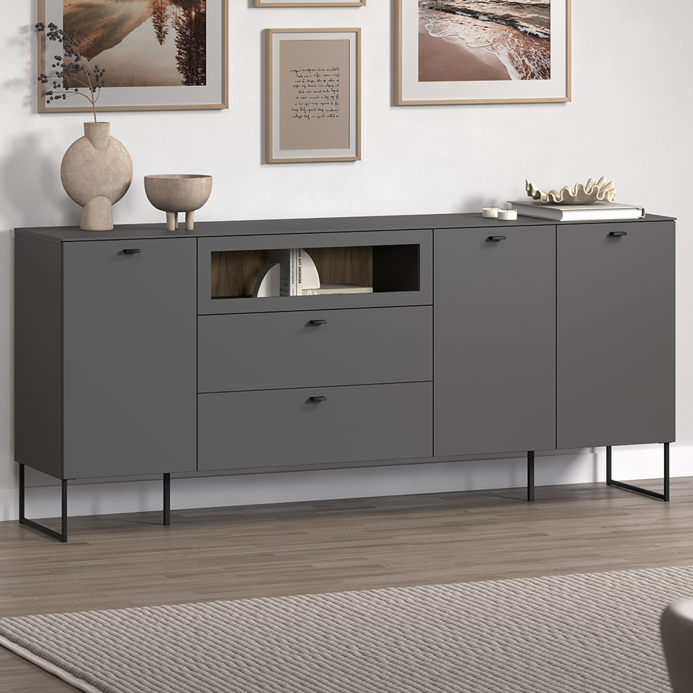 Benvia Wooden Sideboard with 3 Doors 2 Drawers in Anthracite and Evoke Oak