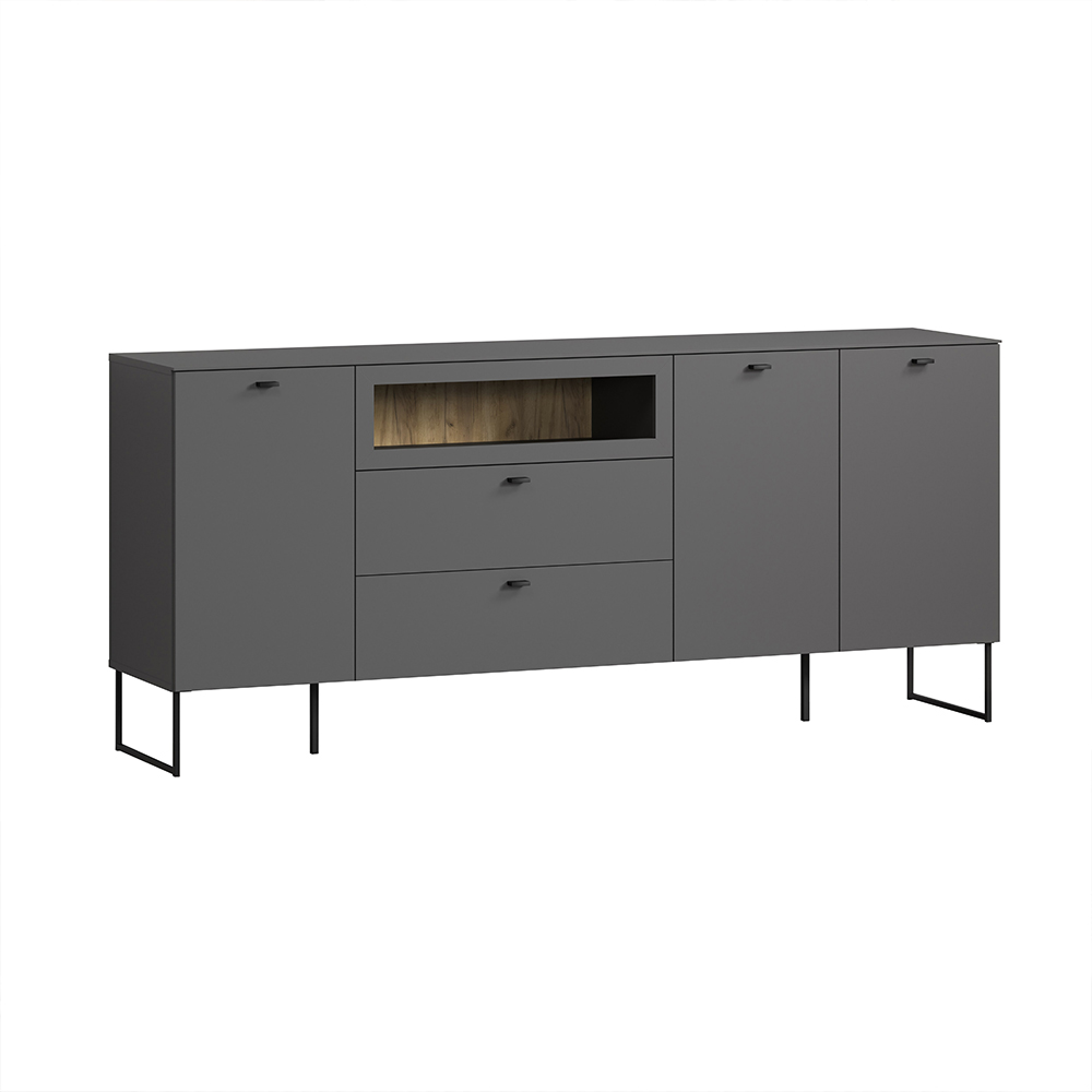 Benvia Wooden Sideboard with 3 Doors 2 Drawers in Anthracite and Evoke Oak