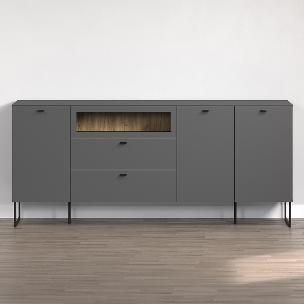 Benvia Wooden Sideboard with 3 Doors 2 Drawers in Anthracite and Evoke Oak