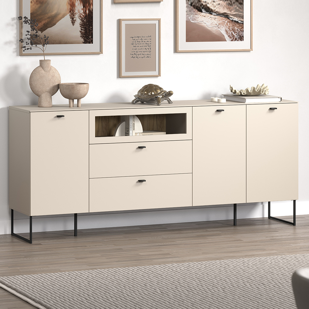 Benvia Wooden Sideboard with 3 Doors 2 Drawers in Cashmere and Evoke Oak