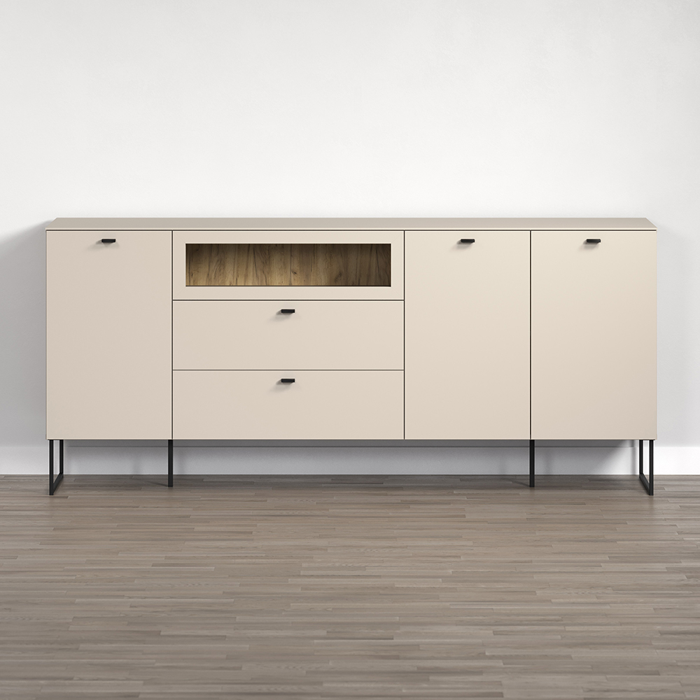 Benvia Wooden Sideboard with 3 Doors 2 Drawers in Cashmere and Evoke Oak