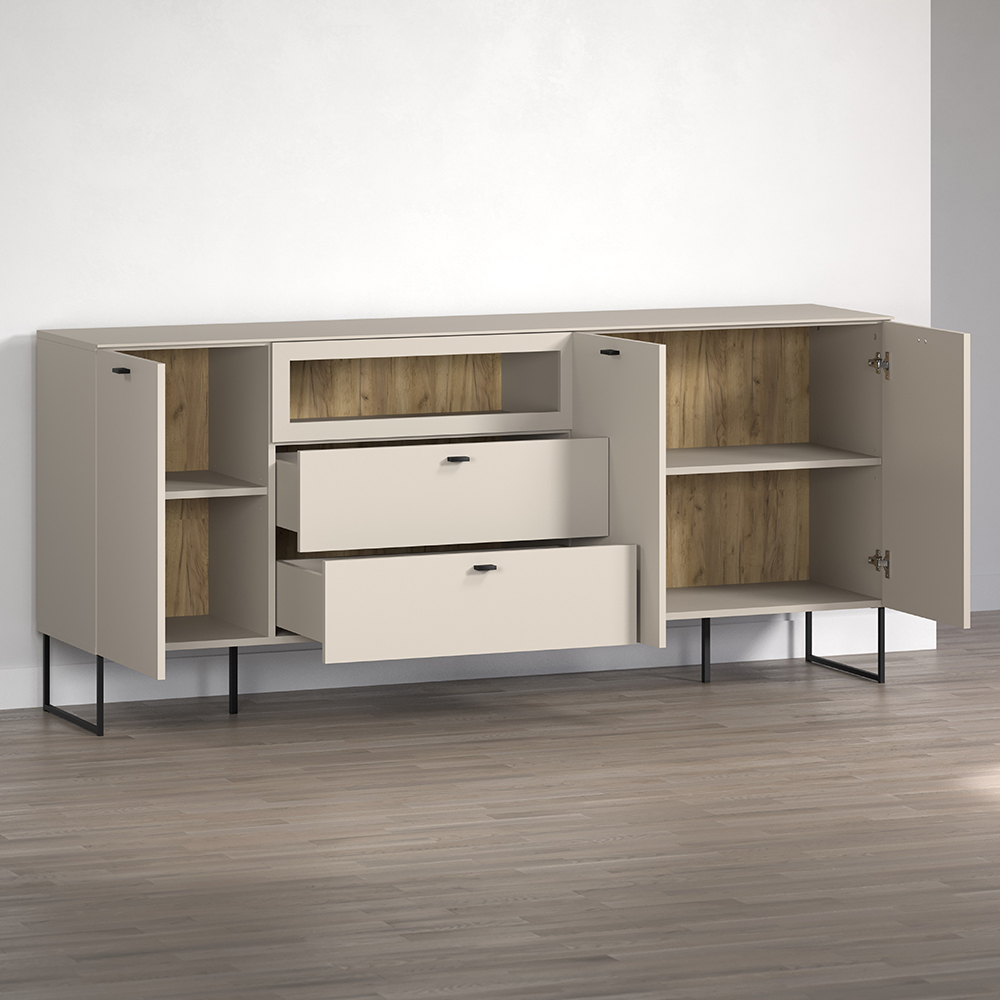 Benvia Wooden Sideboard with 3 Doors 2 Drawers in Cashmere and Evoke Oak