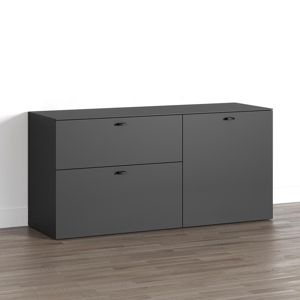 Benvia Wooden TV Stand with 2 Doors 1 Drawer in Anthracite and Evoke Oak