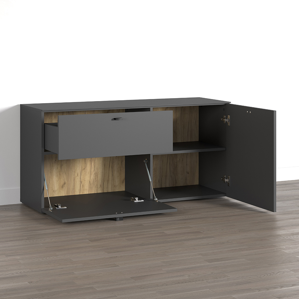 Benvia Wooden TV Stand with 2 Doors 1 Drawer in Anthracite and Evoke Oak