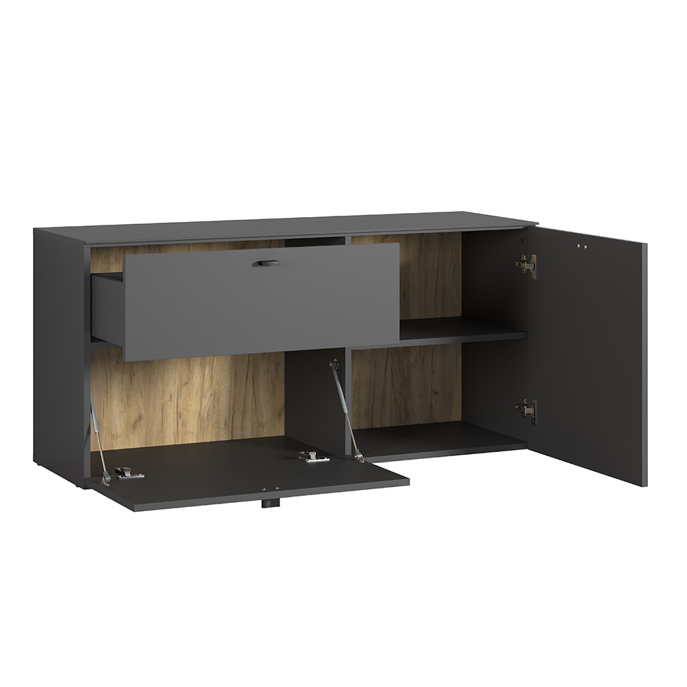 Benvia Wooden TV Stand with 2 Doors 1 Drawer in Anthracite and Evoke Oak