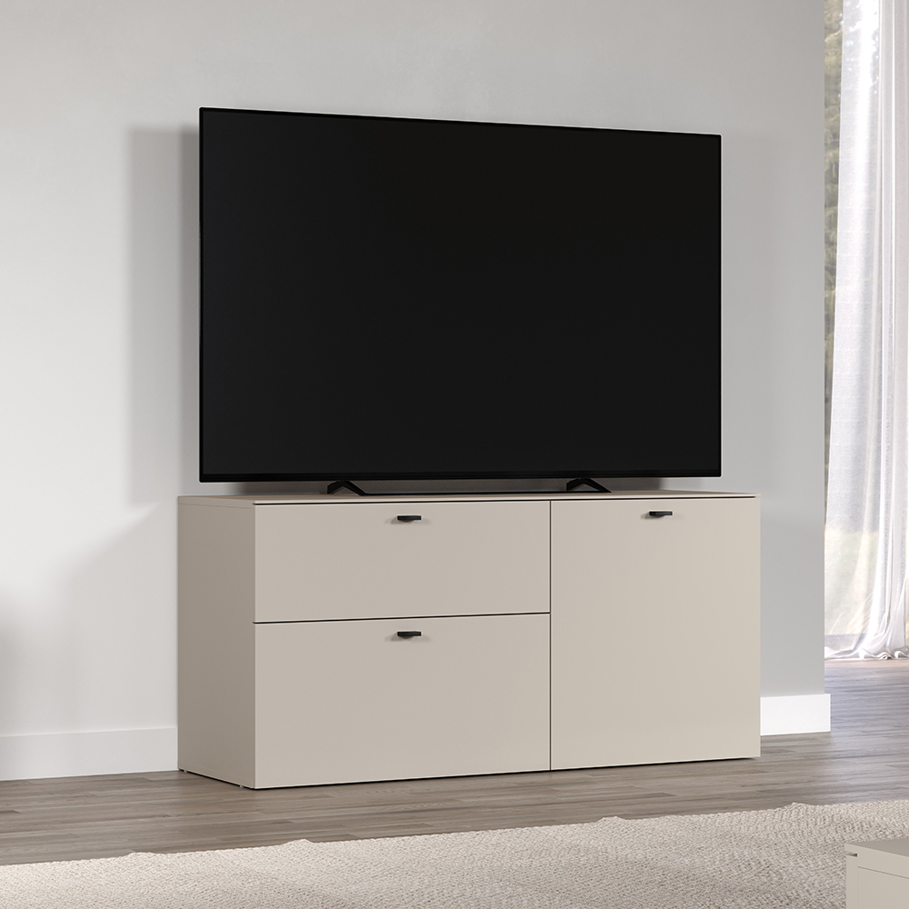 Benvia Wooden TV Stand with 2 Doors 1 Drawer in Cashmere and Evoke Oak