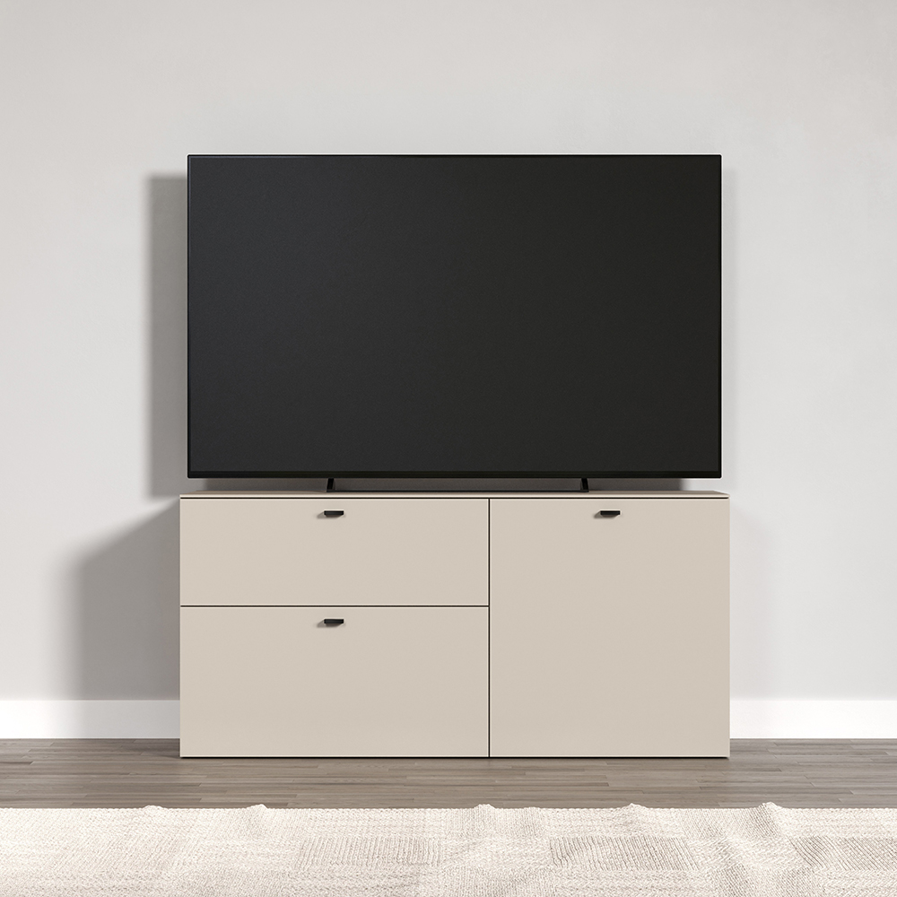 Benvia Wooden TV Stand with 2 Doors 1 Drawer in Cashmere and Evoke Oak