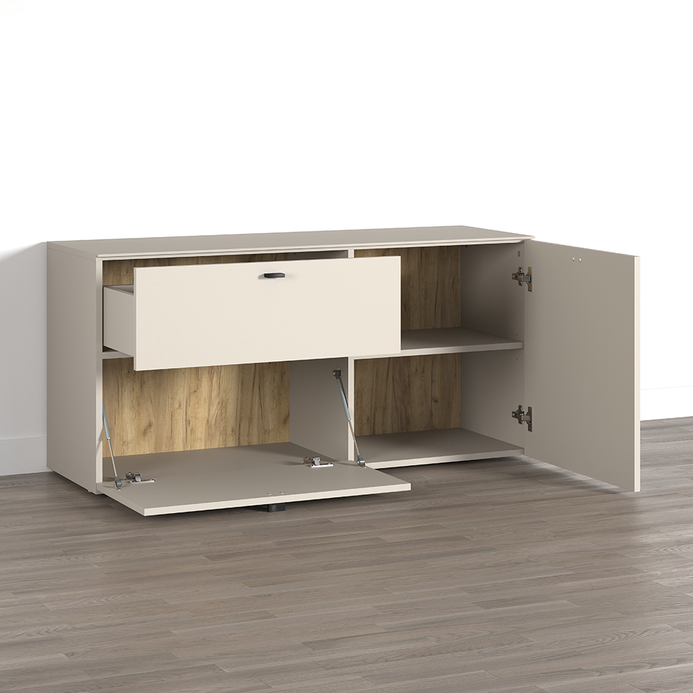 Benvia Wooden TV Stand with 2 Doors 1 Drawer in Cashmere and Evoke Oak