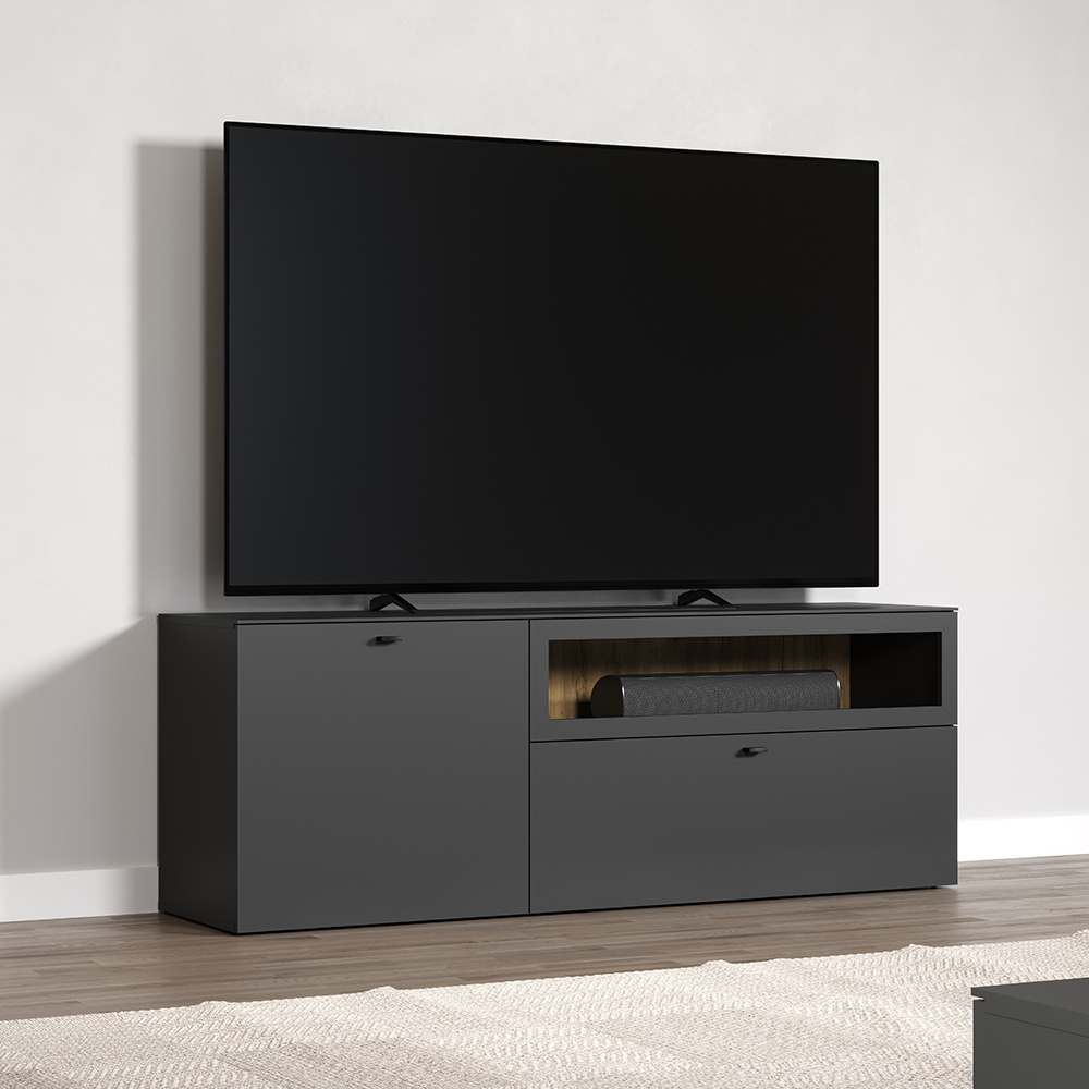 Benvia Wooden TV Stand with 2 Doors in Anthracite and Evoke Oak