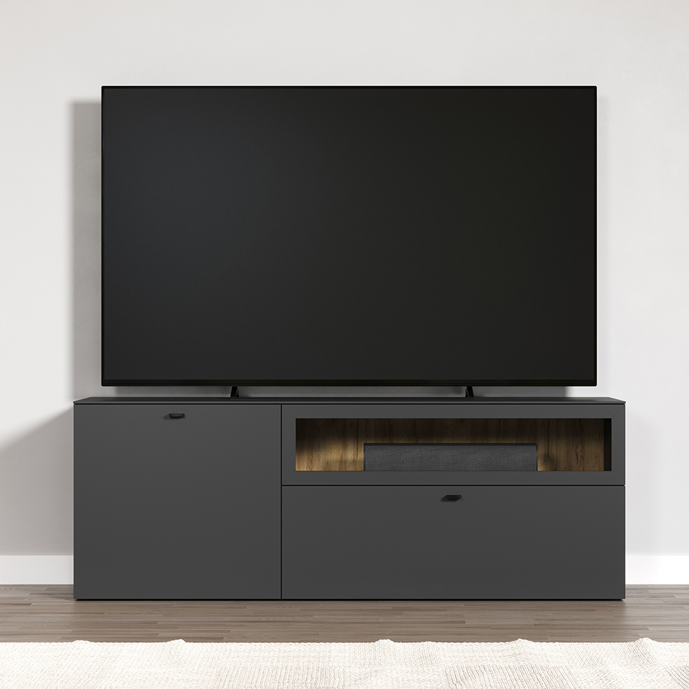 Benvia Wooden TV Stand with 2 Doors in Anthracite and Evoke Oak