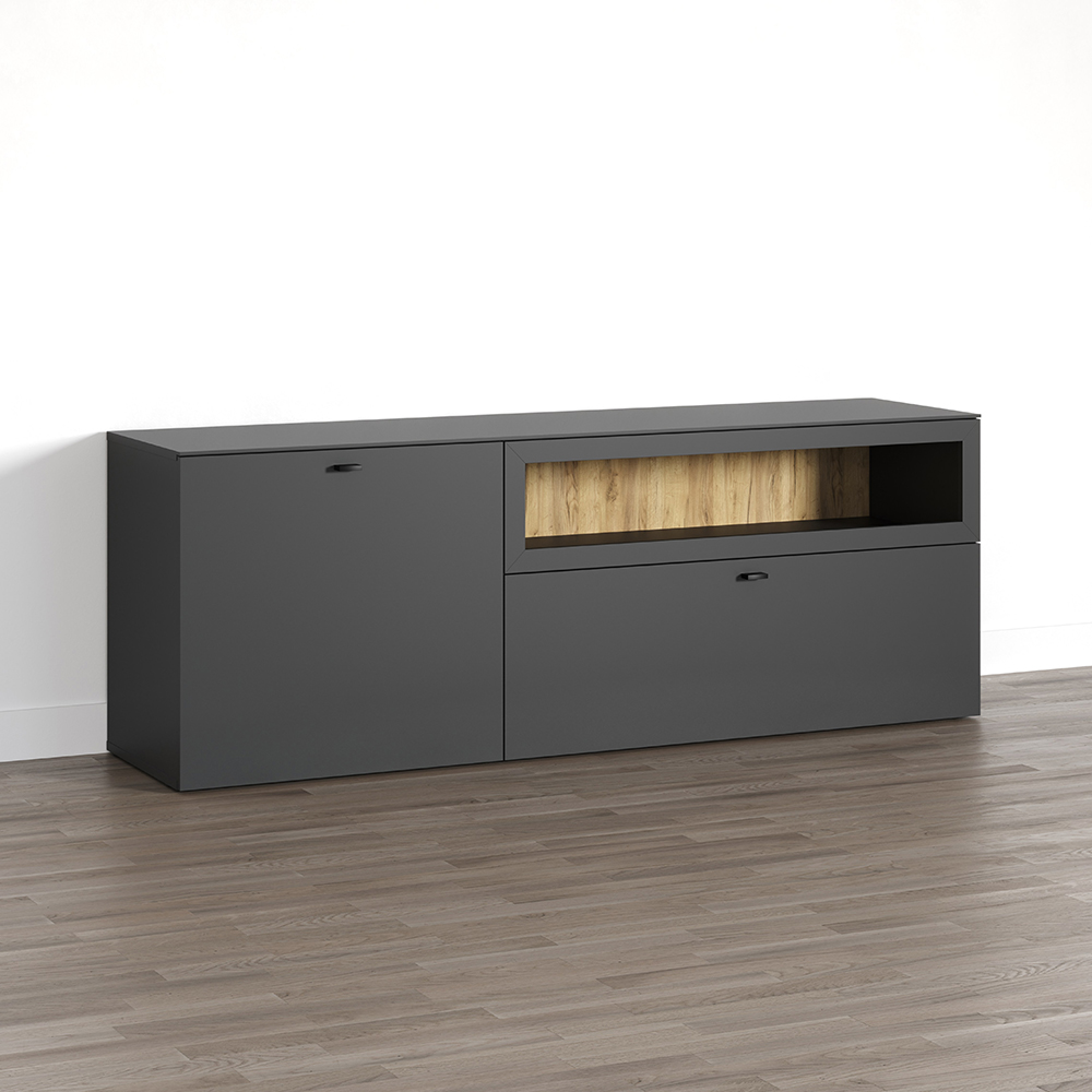 Benvia Wooden TV Stand with 2 Doors in Anthracite and Evoke Oak