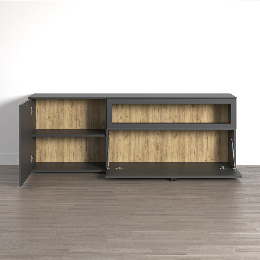 Benvia Wooden TV Stand with 2 Doors in Anthracite and Evoke Oak