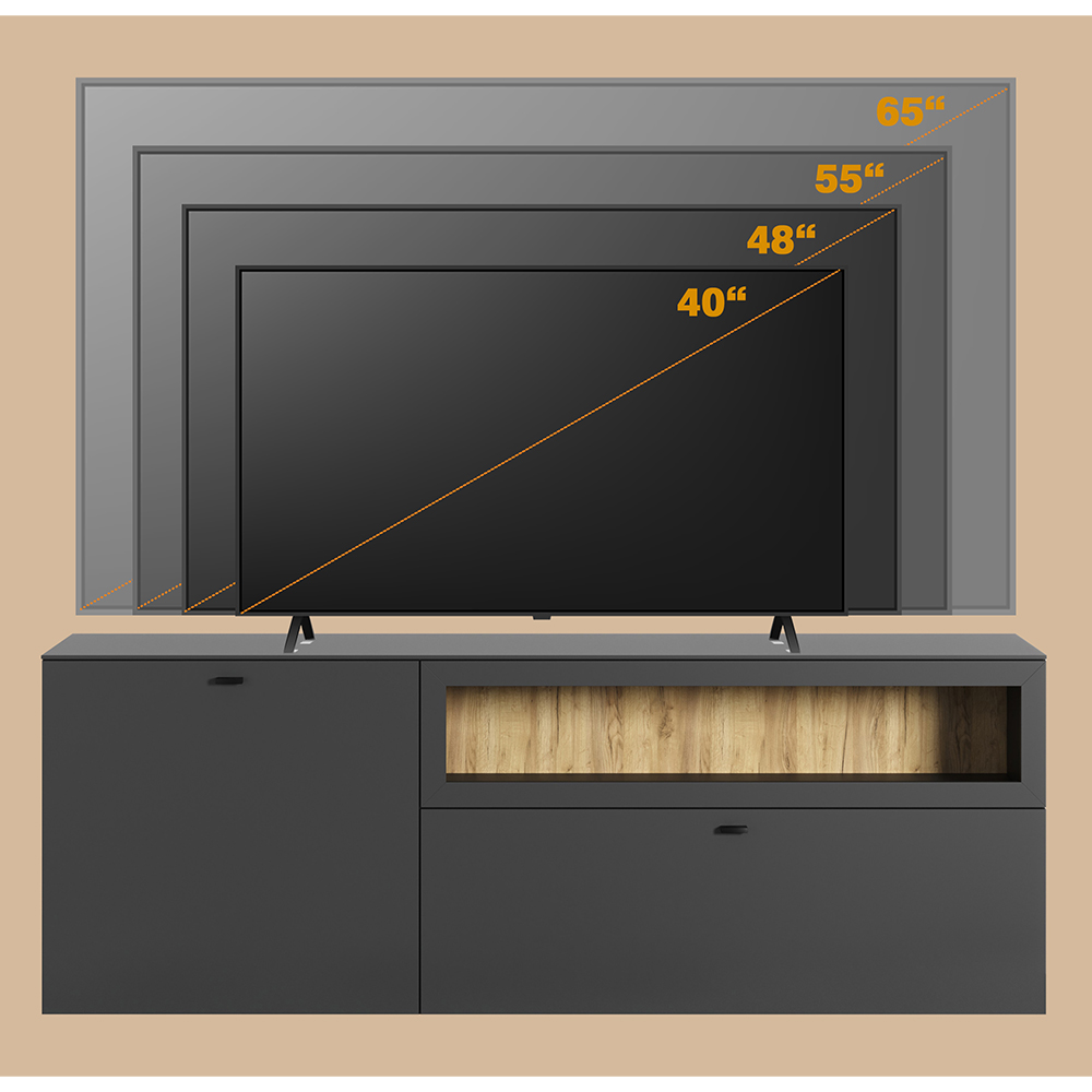 Benvia Wooden TV Stand with 2 Doors in Anthracite and Evoke Oak