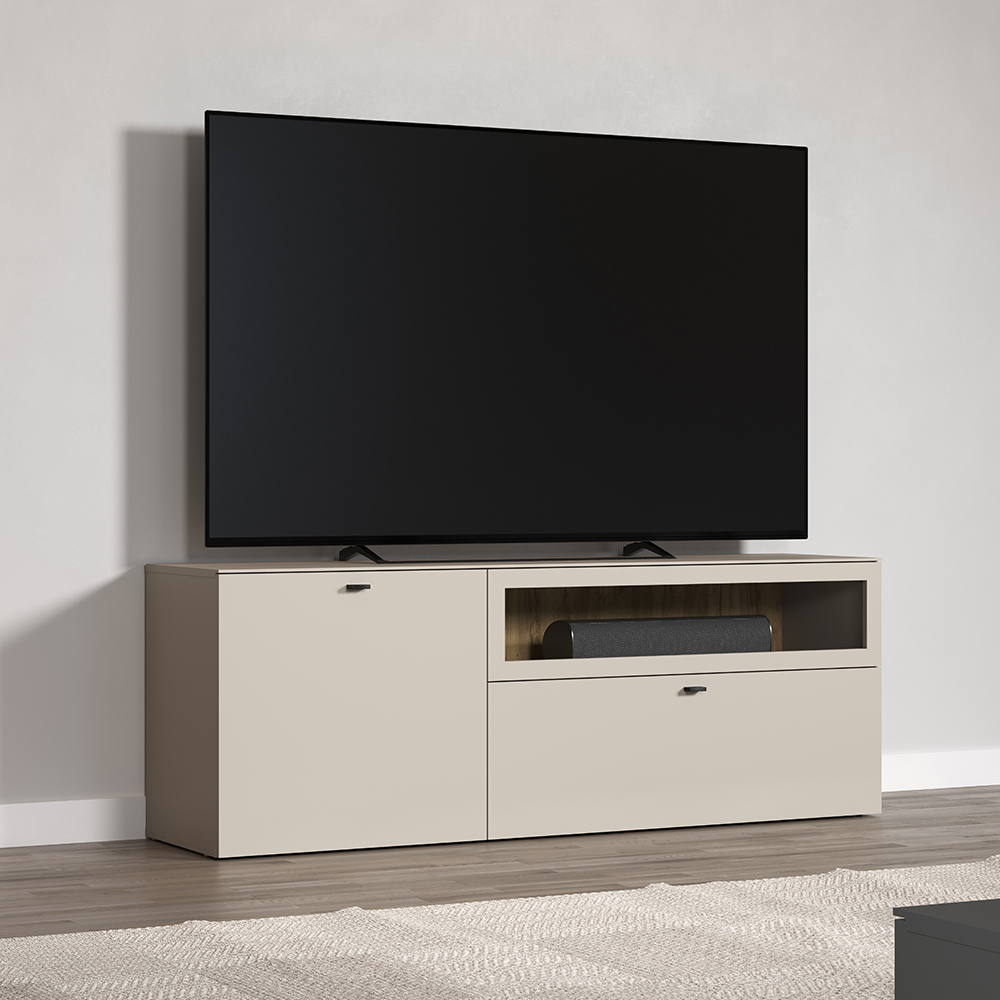 Benvia Wooden TV Stand with 2 Doors in Cashmere and Evoke Oak