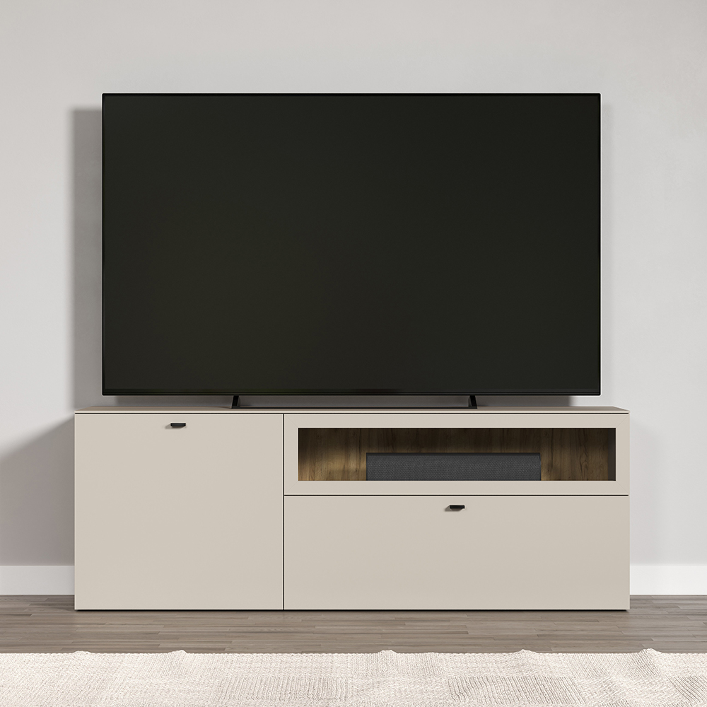 Benvia Wooden TV Stand with 2 Doors in Cashmere and Evoke Oak