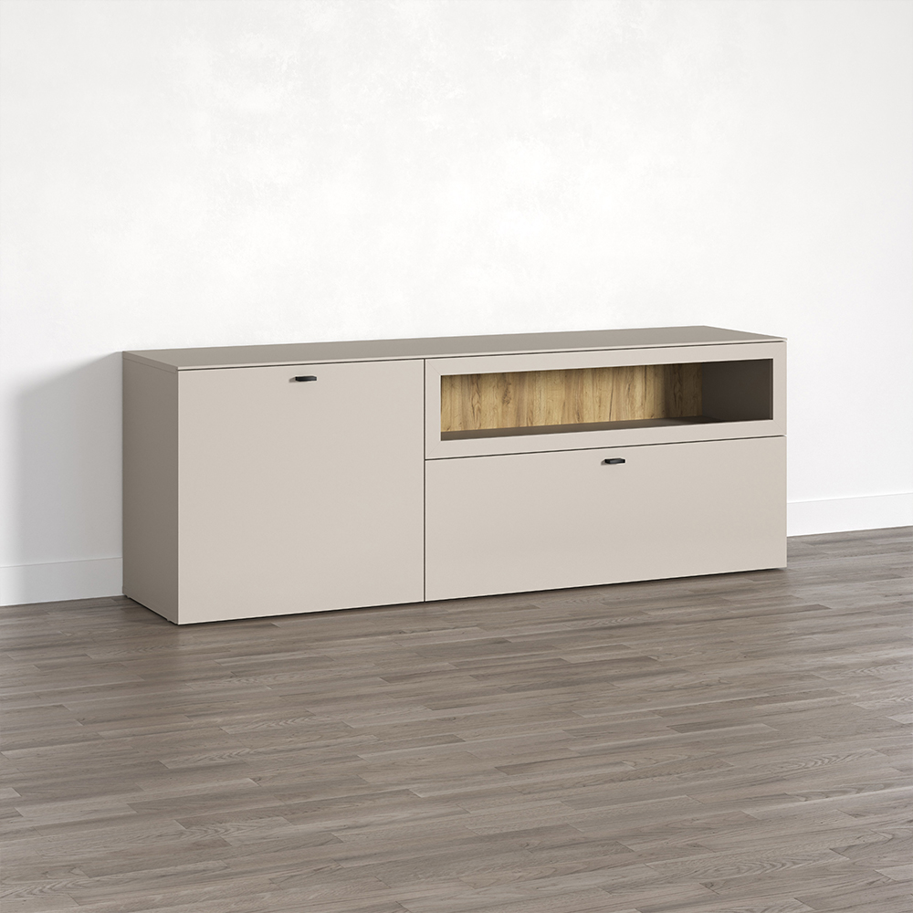 Benvia Wooden TV Stand with 2 Doors in Cashmere and Evoke Oak