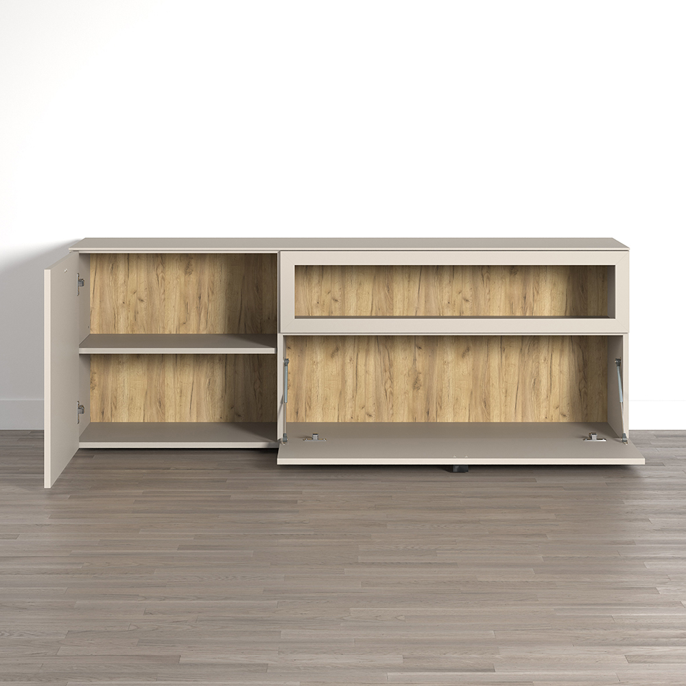 Benvia Wooden TV Stand with 2 Doors in Cashmere and Evoke Oak
