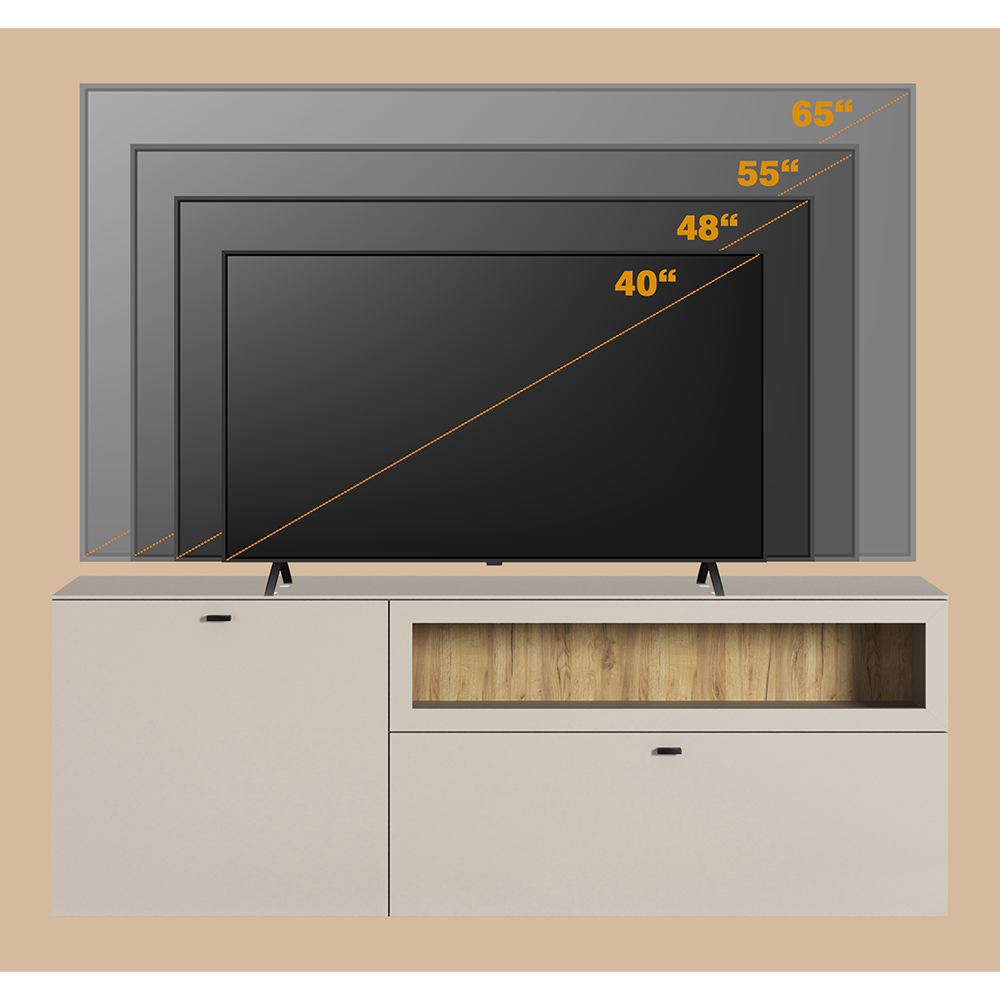Benvia Wooden TV Stand with 2 Doors in Cashmere and Evoke Oak