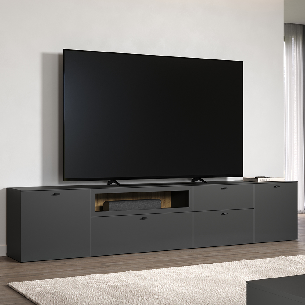 Benvia Wooden TV Stand with 3 Doors in Anthracite and Evoke Oak