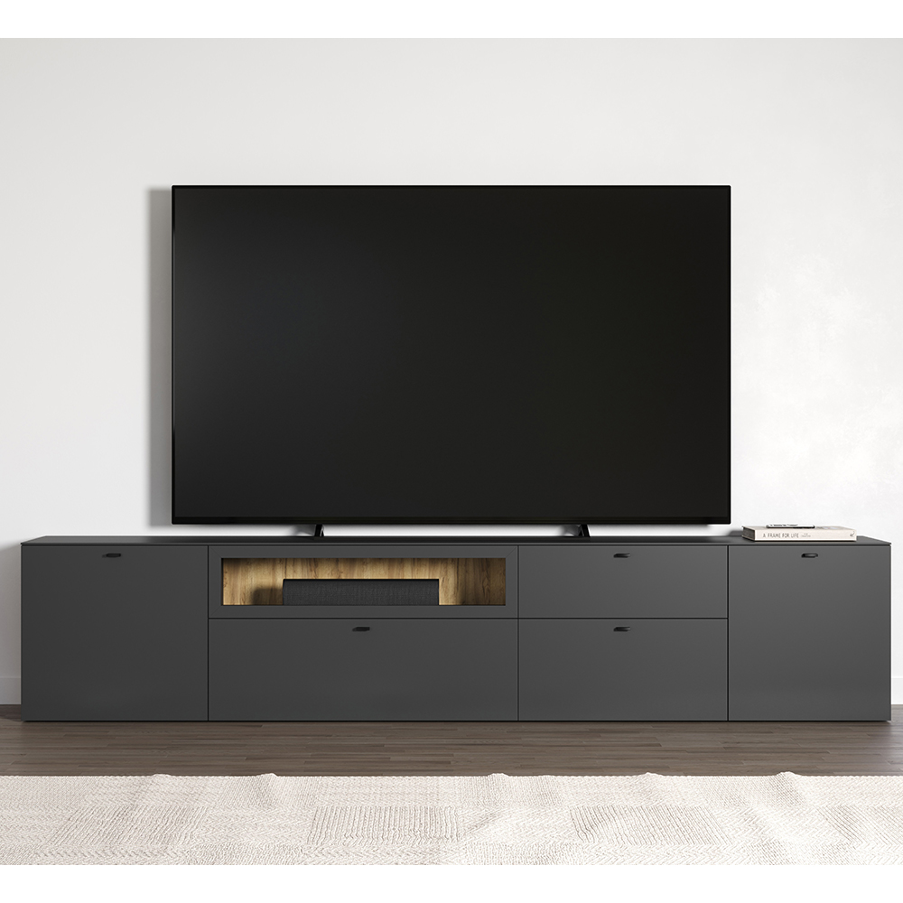 Benvia Wooden TV Stand with 3 Doors in Anthracite and Evoke Oak