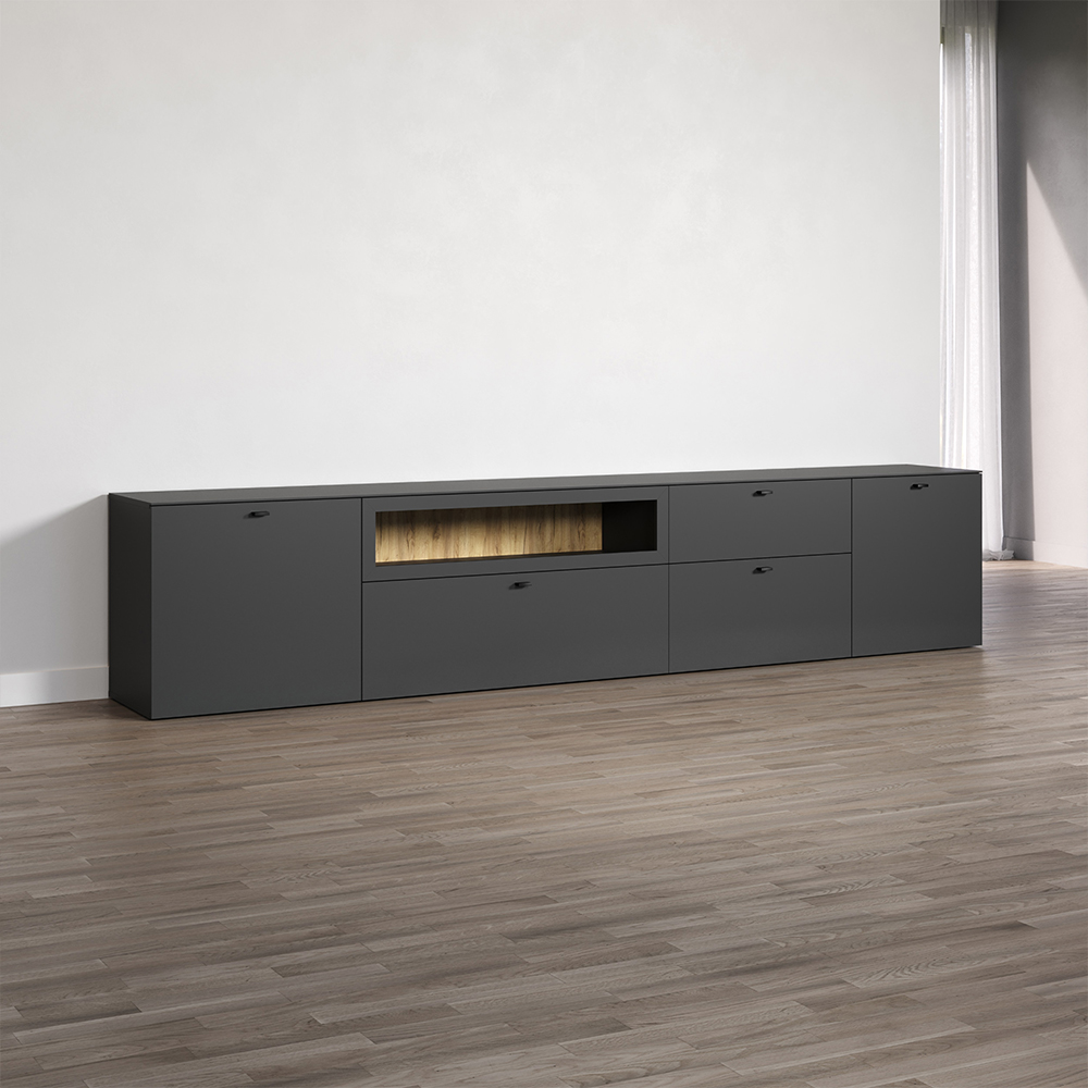 Benvia Wooden TV Stand with 3 Doors in Anthracite and Evoke Oak