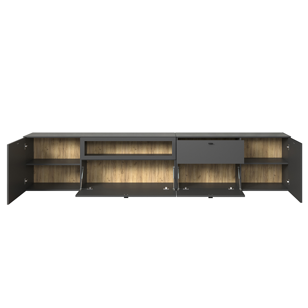 Benvia Wooden TV Stand with 3 Doors in Anthracite and Evoke Oak