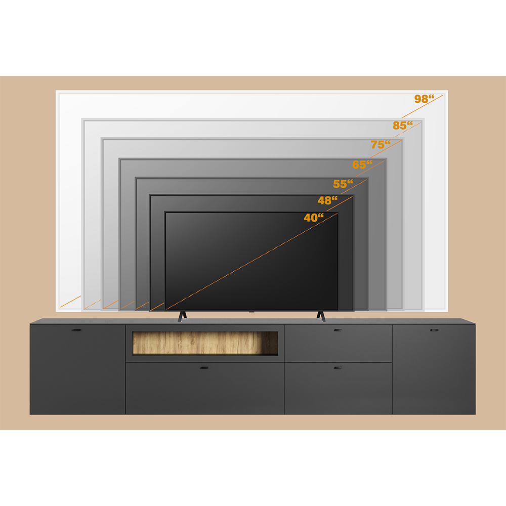 Benvia Wooden TV Stand with 3 Doors in Anthracite and Evoke Oak