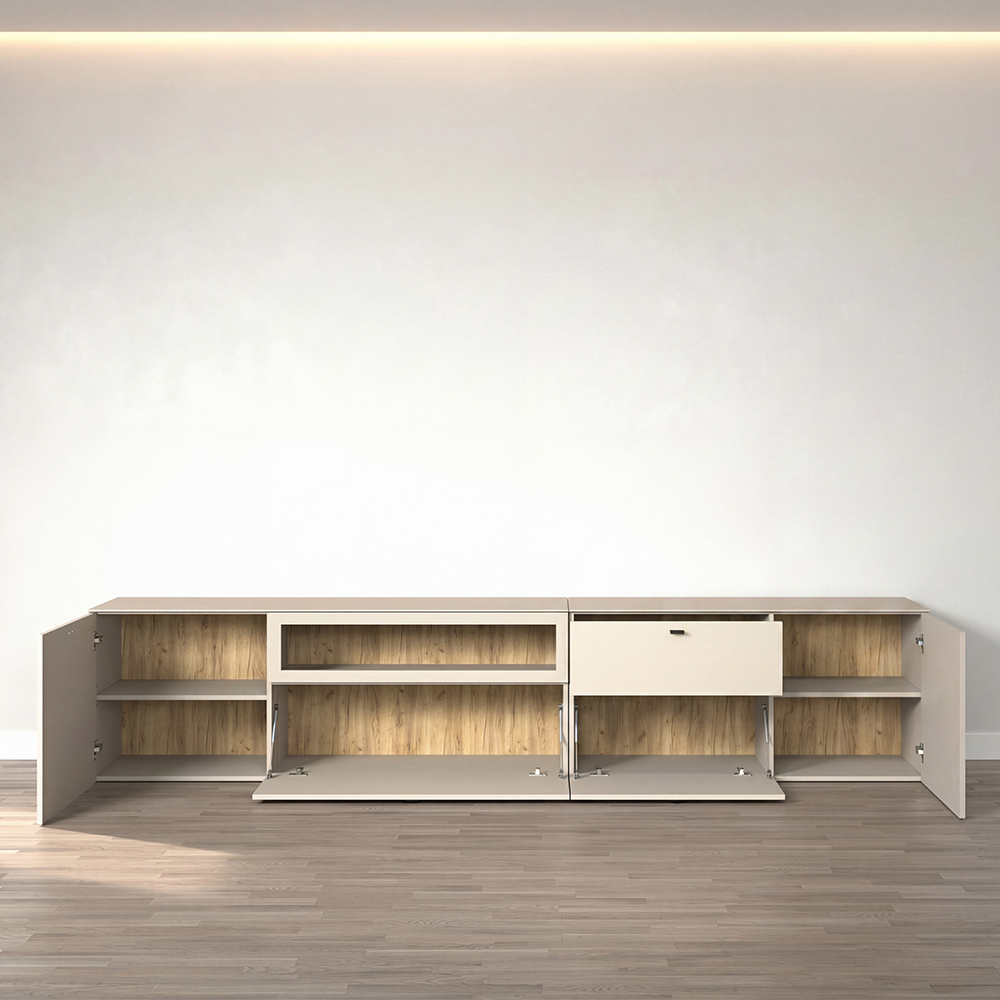 Benvia Wooden TV Stand with 3 Doors in Cashmere and Evoke Oak